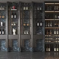 Elegant Luxury Wine Cabinet Design With Dark Shelves Wine Bottles Glasses And Decorations