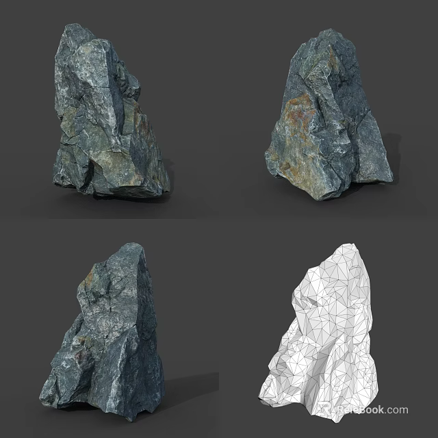 Natural Stone Display With Various Angles And Detailed 3D Wireframe Model 3d model 