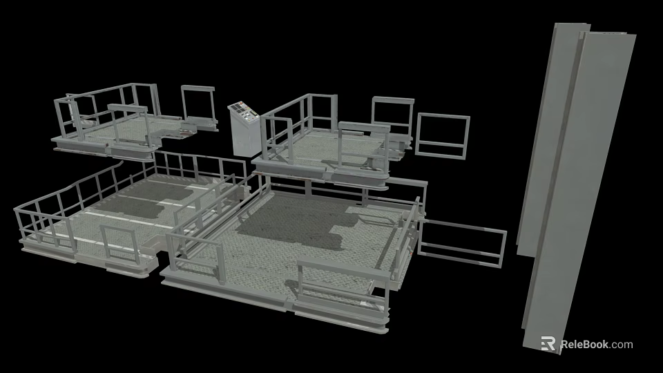 Heavy Duty Industrial Equipment With Multi Level Platforms Metal Frames And Guardrails 3d model 