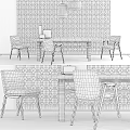 Modern Round Dining Table With Light Gray Chairs And Textured Wall Design 3d model