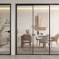 Modern Sliding Glass Doors Interior Design With Dining Area Chairs Plant And Wall Decor