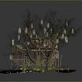 Detailed Miniature Treehouse Model With Small Cabin Moss Vines Branches And Base