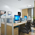 Modern Public Office Space With Partition Desks Computer Monitors And Storage Cabinets 3d model