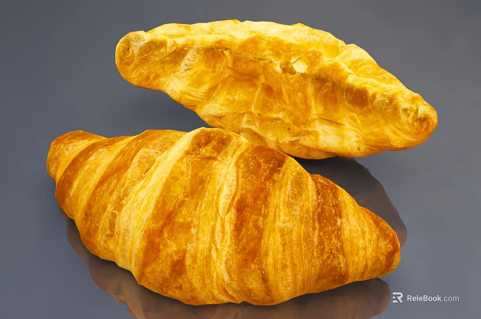 Golden Crispy Freshly Baked Croissants With Flaky Layers And Delicious Texture 3d model 