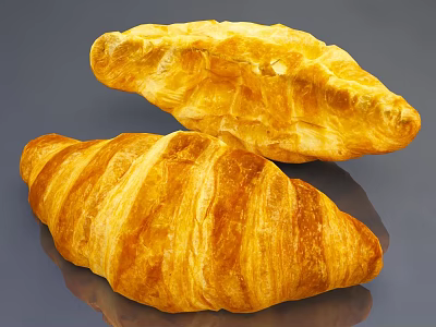 Golden Crispy Freshly Baked Croissants With Flaky Layers And Delicious Texture 3d model