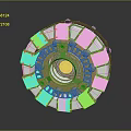 Intricate Circular Mechanical Device With Orange White Segments And Golden Rings