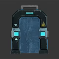 Sci Fi Style Metal Case With Blue Door Handle Warning Sign And Blue Display Panels