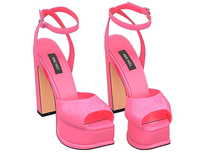 Pink Open Toe Platform Sandals With Block Heel Ankle Strap And STELLA Label 3d model