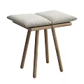 Modern Minimalist Stool With Double Light Beige Padded Seats And Wooden Legs