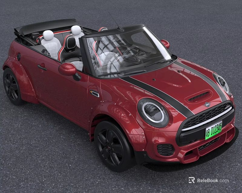 Red Convertible Car With Black Roof And Sporty Look 3d model 
