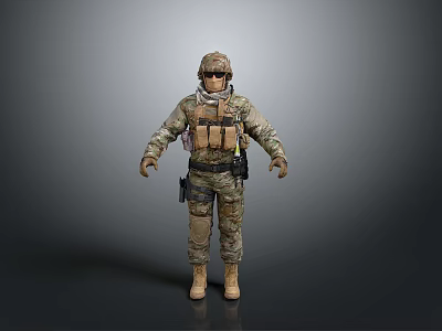 Military Soldier Figure In Camouflage Uniform With Tactical Vest And Helmet 3d model