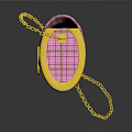 Stylish Pink Plaid Handbag With Gold Chain Rabbit Logo And Trim