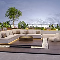 Modern Rooftop Garden Terrace With Sofa Coffee Table Plants And Lighting Design