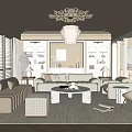 Elegant Modern Living Room Interior With Cozy Sofa Crystal Chandelier And Area Rug