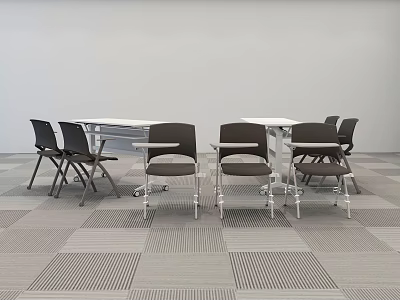 Modern Office Desk Design With Metal Frame Chairs And Spacious Surface 3d model