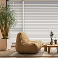 Modern Lazy Sofa Lazy Sofa Combination Curtain Green Plant Wardrobe Futon Table 3d model