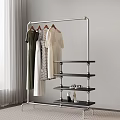 Modern Stainless Steel Clothes Rack with Hanging Bar and Shelves for Clothes and Shoes