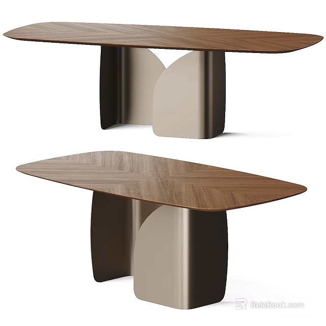 Modern Dining Table With Walnut Wood Top And Sculptural Curved Legs Design 3d model 