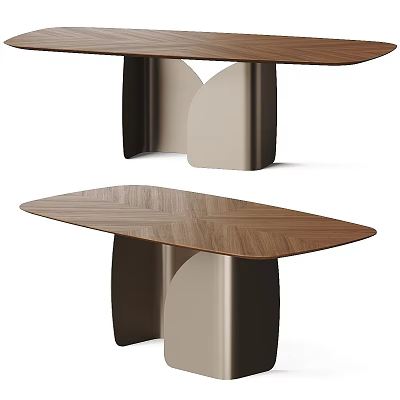 Modern Dining Table With Walnut Wood Top And Sculptural Curved Legs Design 3d model