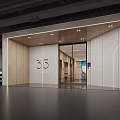 Modern Parking Garage Entrance With Number 35 Glass Doors White Walls And Wooden Accents
