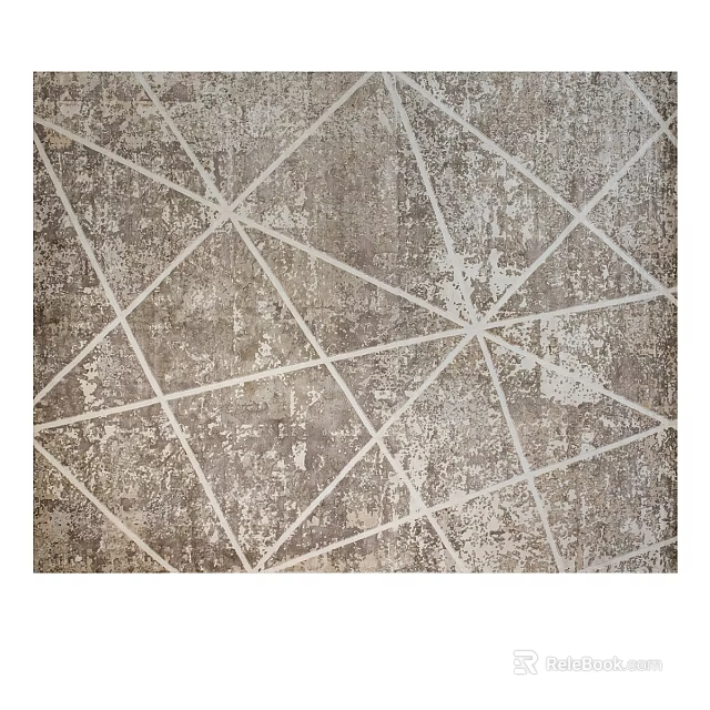 Contemporary Square Rug with Intricate Geometric White Lines Gray Distressed Texture Design 3d model