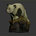 Game Movie Panda Character White Body Black Ears Limbs Standing On Orange Black Textured Rock