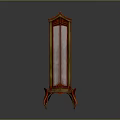 Red Antique Display Cabinet With Gold Accents Glass Door And Carved Legs