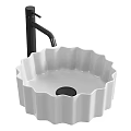 White Petal Shaped Washbasin with Black Faucet and Smooth Interior Design