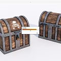 Two Wooden Treasure Chests With Metal Bands And Skull Crossbones Symbol