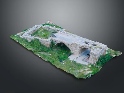 Ancient Stone Ruins Model With Arch Structure And Grass Covered Walls 3d model
