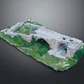 Ancient Stone Ruins Model With Arch Structure And Grass Covered Walls