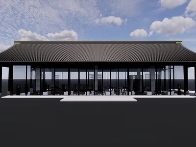 Traditional Roof Modern Sales Office Building With Glass Curtain Wall Exterior Design 3d model
