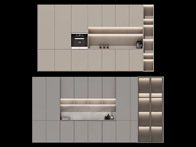 Modern Minimalist Sideboard Design With Multiple Storage Cabinets And Open Shelves 3d model