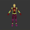 Futuristic Superhero Costume 3D Model With Red Yellow Design And Glowing Chest Emblem