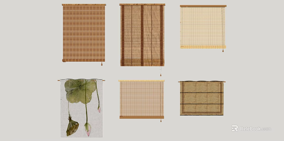 Bamboo Blinds In Various Natural Patterns And Decorative Design Styles 3d model