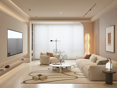 Modern Living Room Interior With Sofa TV Coffee Table Window Rug And Decorative Lamp 3d model
