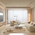 Cream Style Living Room Sofa Coffee Table Combination Lazy Sofa Floor Lamp Sofa Stool Hanging Picture Single Leisure Chair 3d model