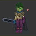 Cartoon Armored Character Holding Large Sword With Small Companion Creature