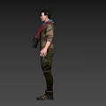 Game Movie Character 3D Model with Brown Jacket Blue Scarf Binoculars Boots Three Quarter Views