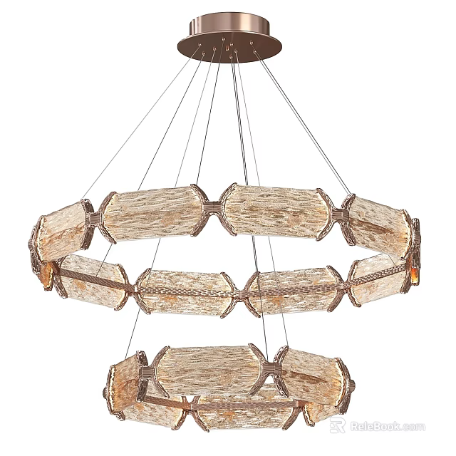 Modern Rustic Layered Chandelier With Natural Woven Hexagonal Elements And Warm Glow 3d model 