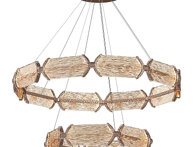 Modern Rustic Layered Chandelier With Natural Woven Hexagonal Elements And Warm Glow 3d model