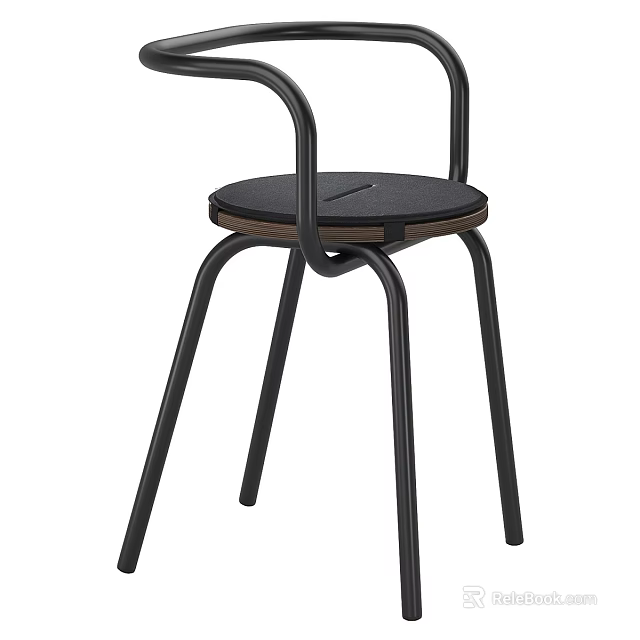 Modern Single Chair With Black Metal Frame Armrest And Wooden Seat Design 3d model 