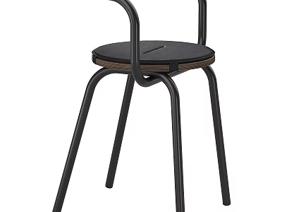 Modern Single Chair With Black Metal Frame Armrest And Wooden Seat Design 3d model