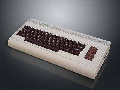 Vintage Computer Keyboard With Beige Case Brown Keys And Colorful Stripes Design 3d model