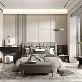 Elegant Modern Bedroom Interior Design With Upholstered Headboard Area Rug And Linear Pendant Light