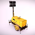 Yellow Mobile Lighting Tower With Generator And Trailer Mounted Four Light Heads 3d model