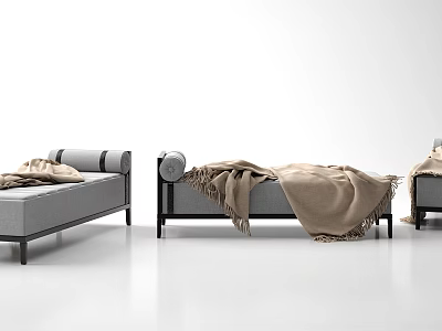 Modern Gray Fabric Chaise Lounge With Beige Blanket And Metal Frame Design 3d model