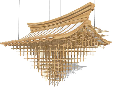 Traditional Wooden Architectural Component With Intricate Support Bracket And Truss Design 3d model