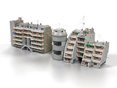 Modern Gray Multi Storey Residential Building Models With Balconies And Various Designs 3d model