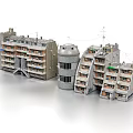 Modern Gray Multi Storey Residential Building Models With Balconies And Various Designs 3d model